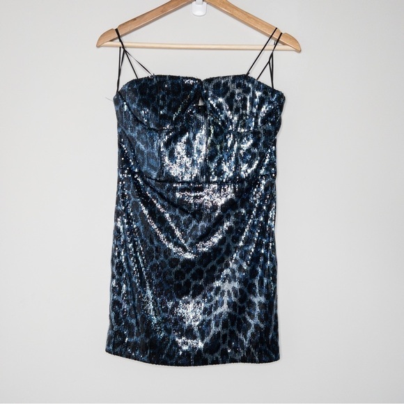 Zara Womens Blue Leopard Strapless Sequin Mini Dress Size Medium NEW Festive Day - Picture 3 of 12